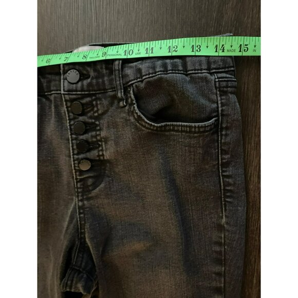 Frayed Jeans High Rise Skinny Button Fly Size 6/28 Black Denim - Picture 6 of 8